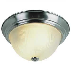 Del Mar 15 in. 3-Light Brushed Nickel Flush Mount Ceiling Light Fixture with Frosted Leaf Pattern Glass Shade