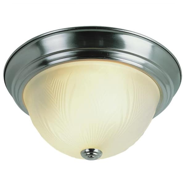 Bel Air Lighting Del Mar 15 in. 3-Light Brushed Nickel Flush Mount Ceiling Light Fixture with Frosted Leaf Pattern Glass Shade