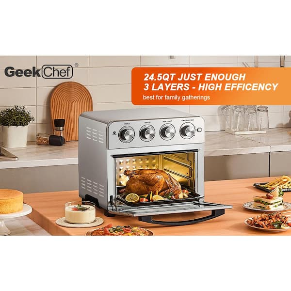 Geek Chef Air Fryer Oven , Countertop Toaster Oven, 3-Rack Levels, 4 mechinical knobsBlack Housing with Single Glass door(24 qt 1700W)