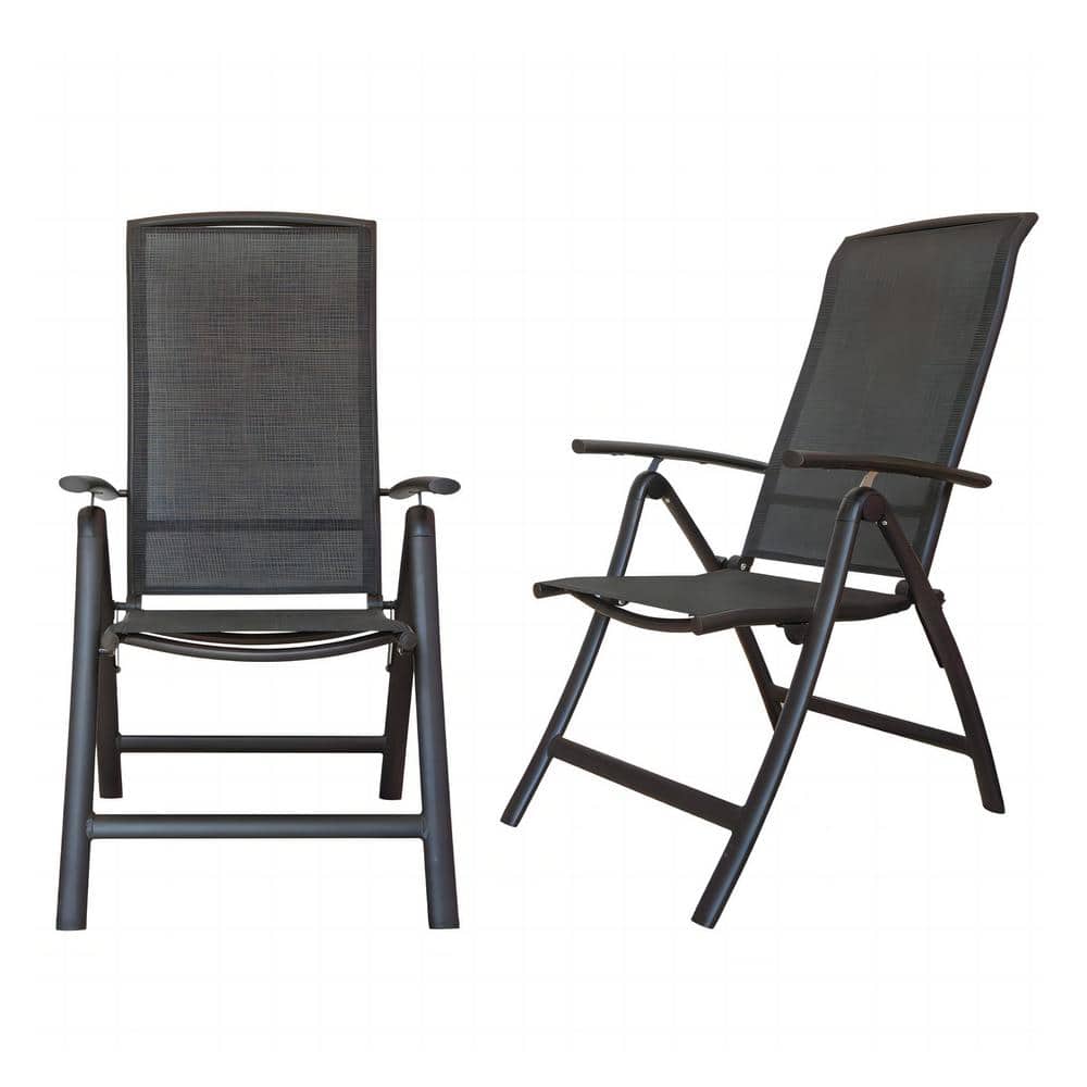 Folding Aluminium Outdoor Dining Chair in Dark Gray with Adjustable High Ba