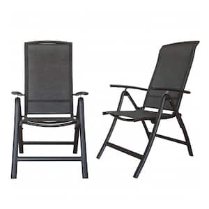 Folding Aluminium Outdoor Dining Chair in Dark Gray with Adjustable High Backrest (Set of 2)