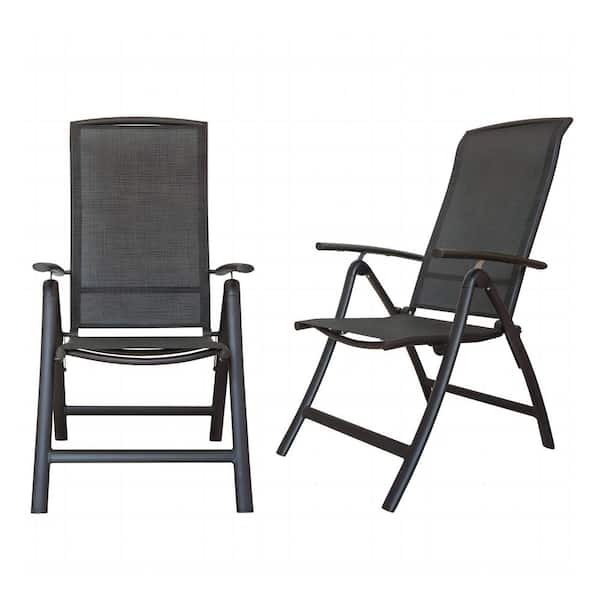 Unbranded Folding Aluminium Outdoor Dining Chair in Dark Gray with Adjustable High Backrest (Set of 2)