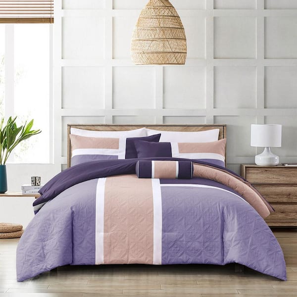 Shatex 3-Piece Purple All Season Bedding King size Comforter Set, Ultra Soft  Polyester Elegant Bedding Comforters JBFLORAK - The Home Depot