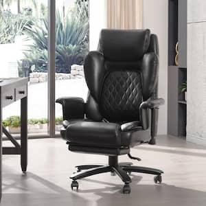 Faux Leather High-Back Ergonomic Office Chair in Black with Adjustable Padded Arms Swivel Chair with Headrest & Footrest