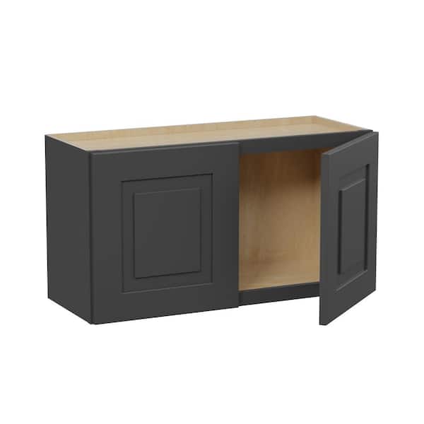 Home Decorators Collection Grayson 30 in. W x 12 in. D x 12 in. H Assembled Plywood Wall Bridge Kitchen Cabinet in Deep Onyx with Soft Close