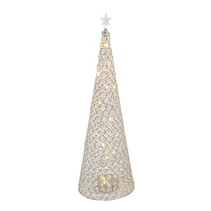 23.8 in. H B/O Lighted Jeweled Cone Tree, Silver