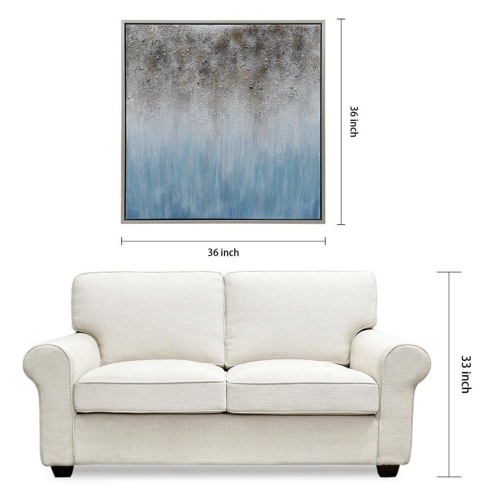 Blue Shadow Abstract Hand Painted Canvas with Silver Frame, 36" x 36"