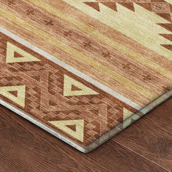 Mayfield Premium Machine Washable Abstract AMF2561 Gold 8 ft. x 8 ft. Round Rug