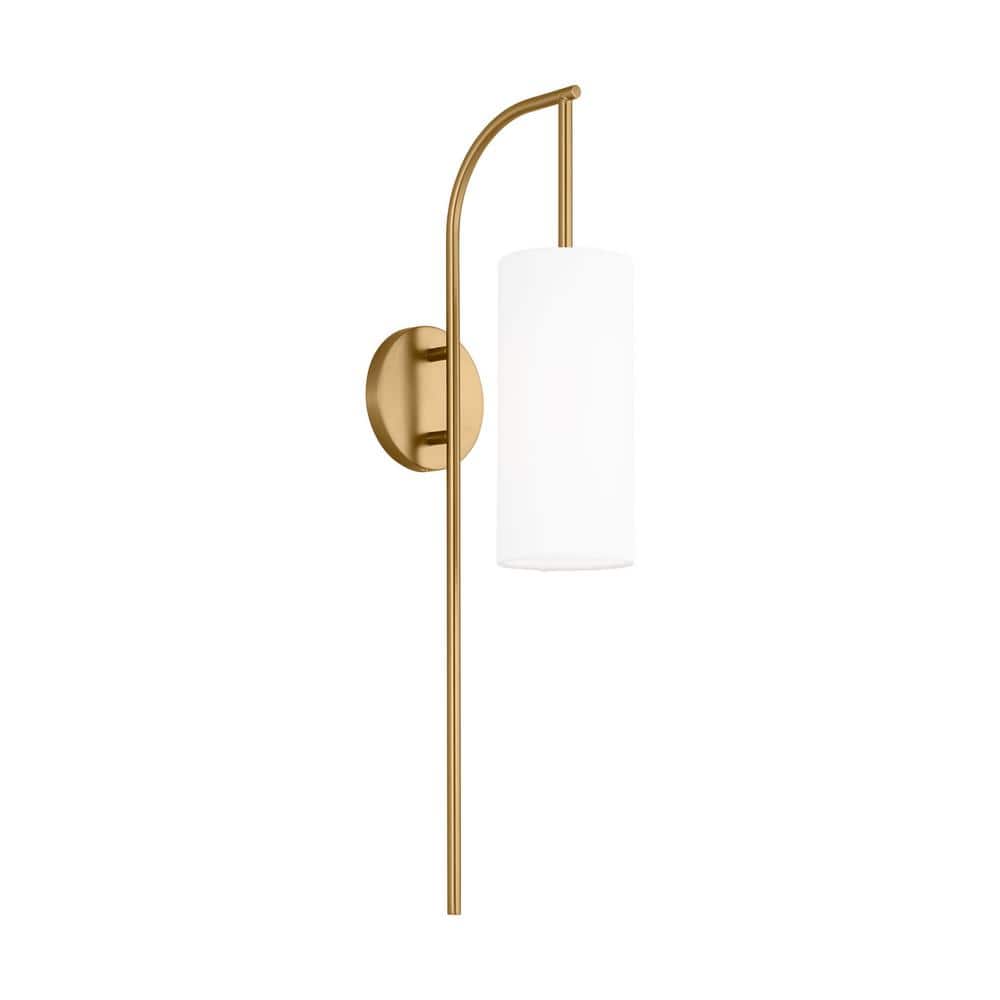 Burnished Brass Cylinder Sconce with White Linen Shade