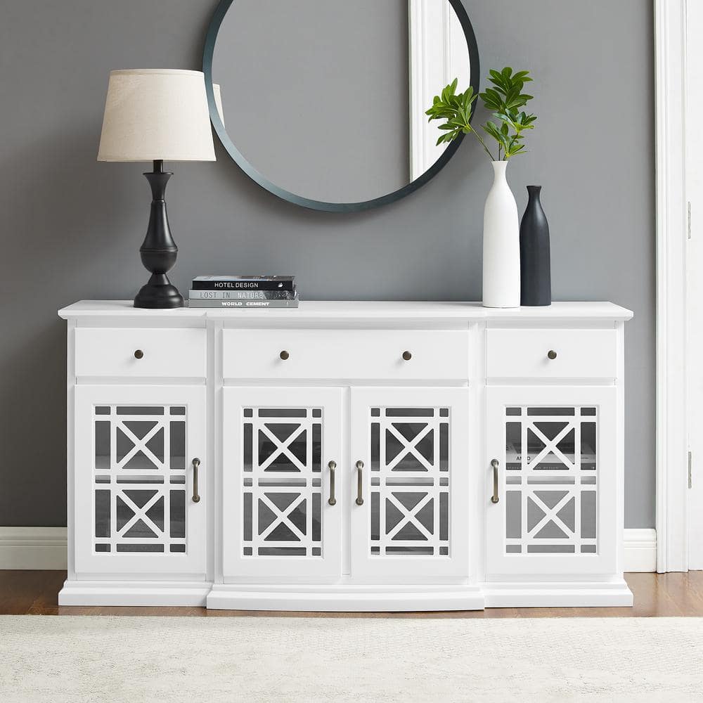 White 60-Inch Sideboard with Fretwork Detail and Cabinet