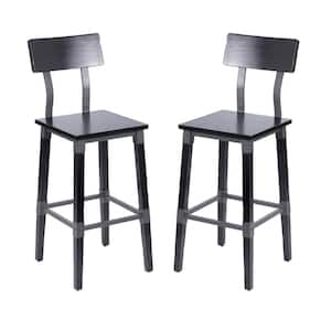 29 in. Black Mid Wood Bar Stool with Wood Seat Set of 2