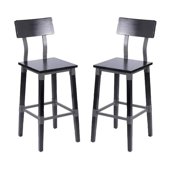 Carnegy Avenue 29 in. Black Mid Wood Bar Stool with Wood Seat Set of 2