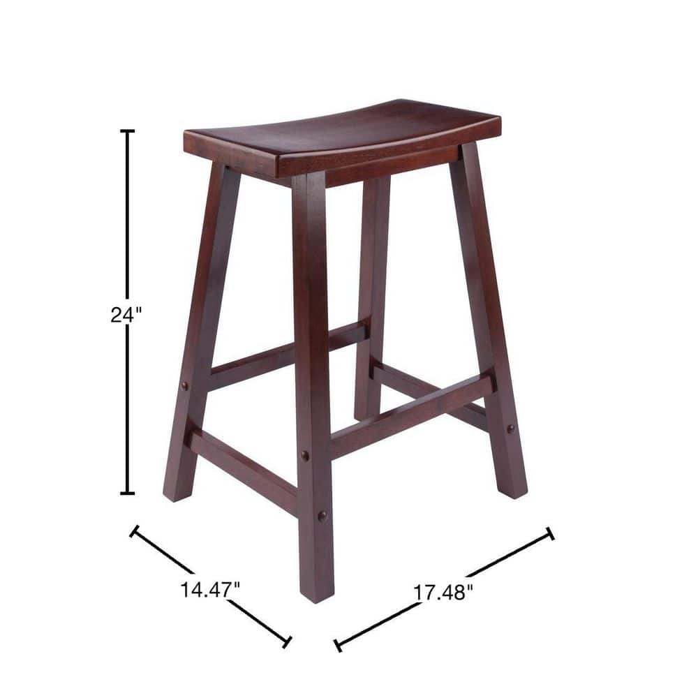 Antique Walnut 24" Backless Saddle Style Wood Stool