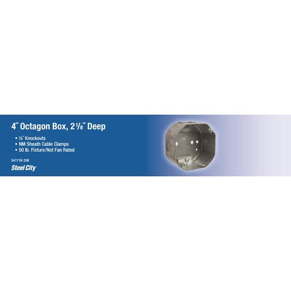 4 in. 2-1/8 in. Deep Steel Octagon Box with NM Cable Clamp (54171N-25R)