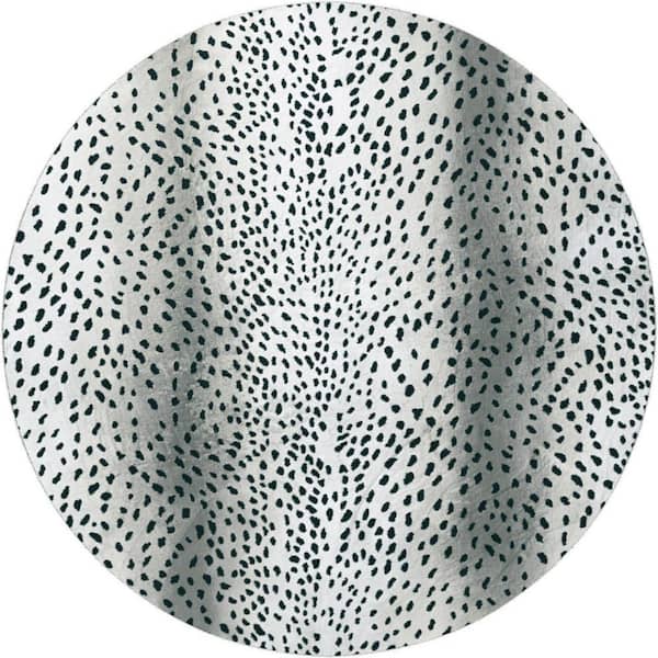 HomeRoots 8' Round Black Animal Print Runner Rug