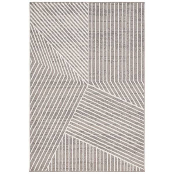 Pyramid 9 ft. x 12 ft. Gray/Ivory Geometric Striped Area Rug
