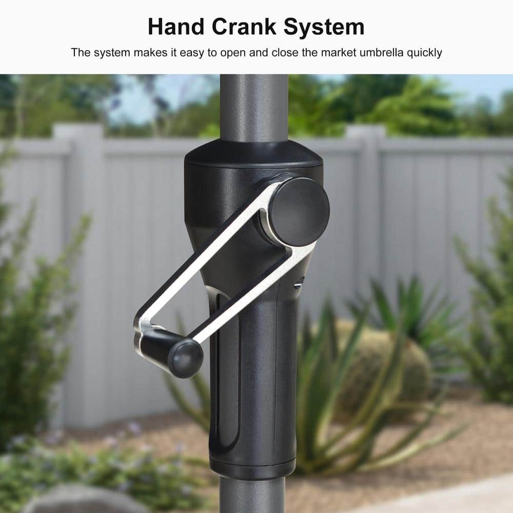 9 ft. Rectangular Gray Aluminum Market Umbrella with Manual Tilt