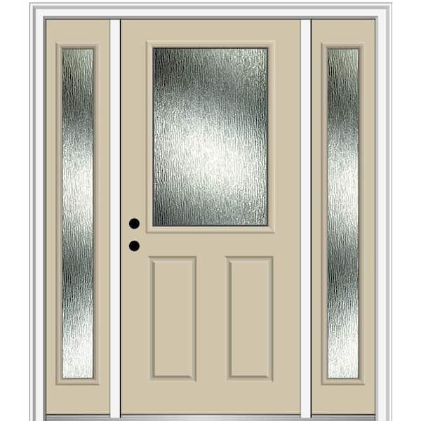 MMI Door 64 in. x 80 in. Right-Hand Inswing Rain Glass Wicker Fiberglass Prehung Front Door on 4-9/16 in. Frame
