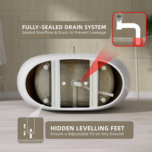 Zeafive Van 63 in. L x 31.5 in. W Acrylic Freestanding Soaking