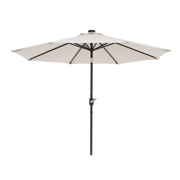 Unbranded 9 ft. Beige Outdoor Patio Umbrella Flip Market Umbrella with Crank and LED Light.