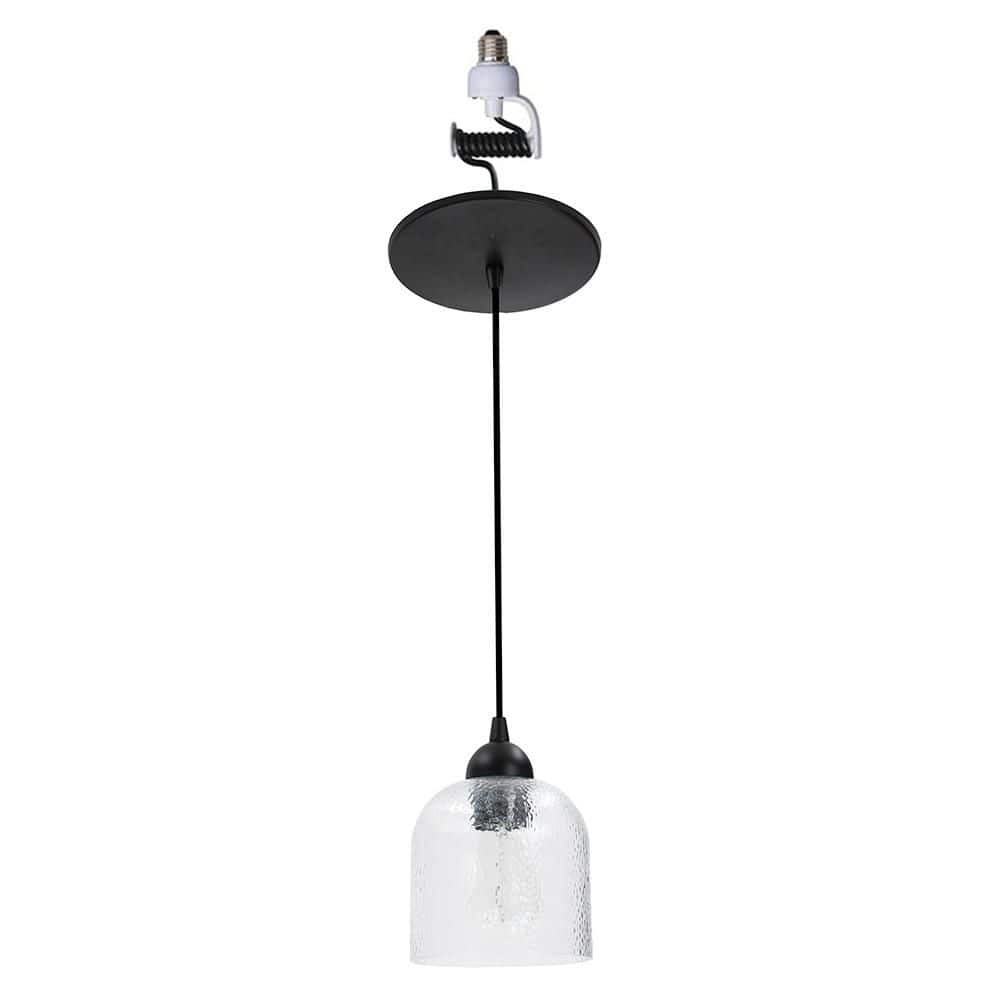 Worth Home Products Instant Pendant 1-Light Matte Black Recessed Light  Conversion Kit with Clear Hammered Glass Shade PBN-4400-6200 - The Home  Depot, image size:1000x1000