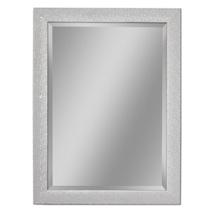 27.5 in. W x 33.5 in. H Framed Rectangular Bathroom Vanity Textured Beveled Mirror in Chrome and White