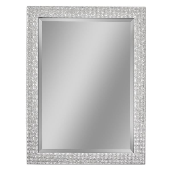 Deco Mirror 27.5 in. W x 33.5 in. H Framed Rectangular Bathroom Vanity Textured Beveled Mirror in Chrome and White