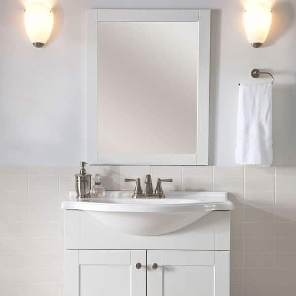 Glacier Bay Del Mar 24 in. W x 30 in. H Rectangular Wood Framed Wall Bathroom Vanity Mirror in White