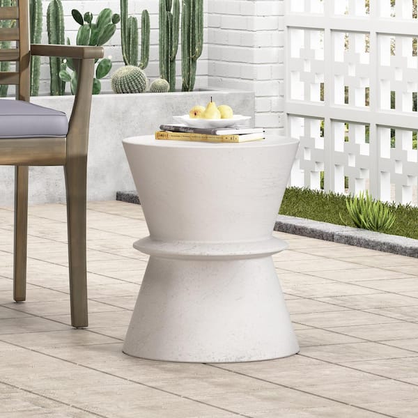 Hueber Antique White Hourglass Stone Outdoor Side Table