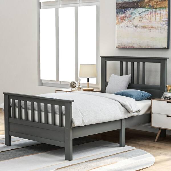 Comp Wood Frame NEW White Twin Size Platform Bed No Box Spring Required 