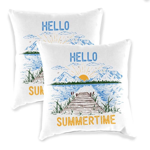 Jordan Manufacturing 16 in. L x 16 in. W x 4 in. T Square Outdoor Throw Pillow in Hello Summertime (2-Pack)