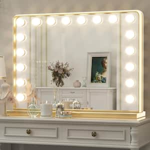 Keonjinn 32 In W X 24 H Hollywood Vanity Mirror Light Makeup Dimmable Lighted For Table Brass Gold Frame 32x24
