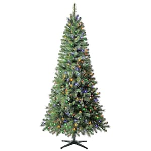 7 ft Wesley Long Needle Pine Slim LED Pre-Lit Artificial Christmas Tree with 350 Color Changing Lights