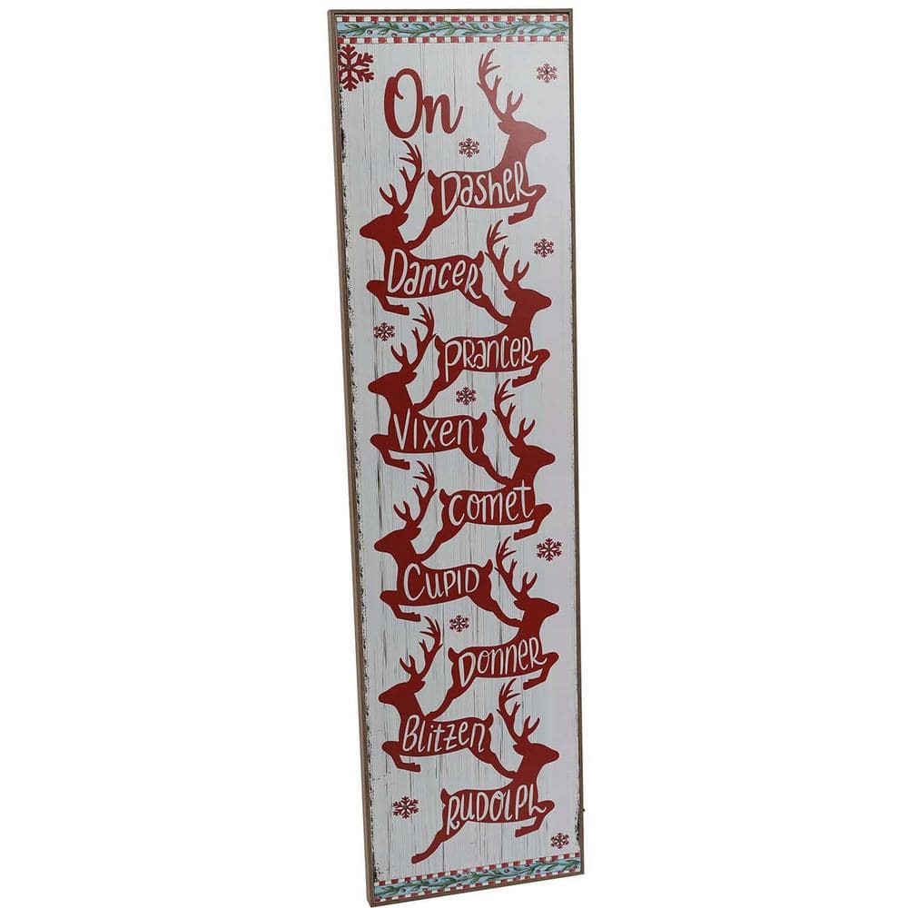 45 in. ON DASHER Santas Reindeer Porch Leaner Sign with Battery-Operated L