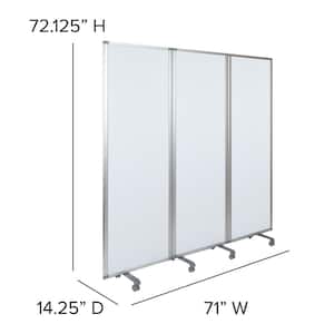 Mobile Magnetic White Board Partition with Lockable Casters 72 in. H x 24 in. W (3-Sections Included)