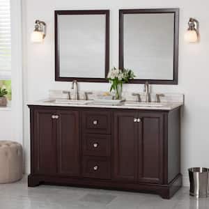 Stratfield 61 in. W x 22 in. D x 38 in. H Double Sink  Bath Vanity in Chocolate with Winter Mist Stone Composite Top