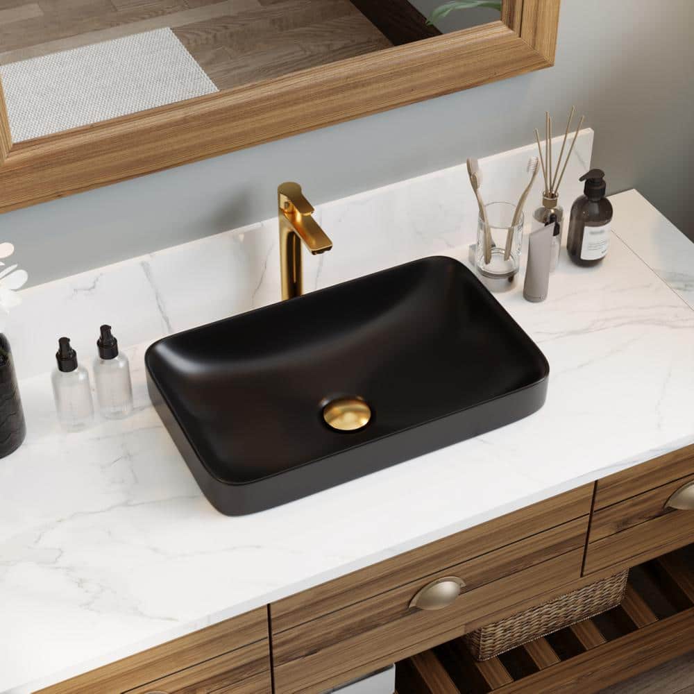 Ally Black Ceramic Above-Counter Rectangular Vessel Sink