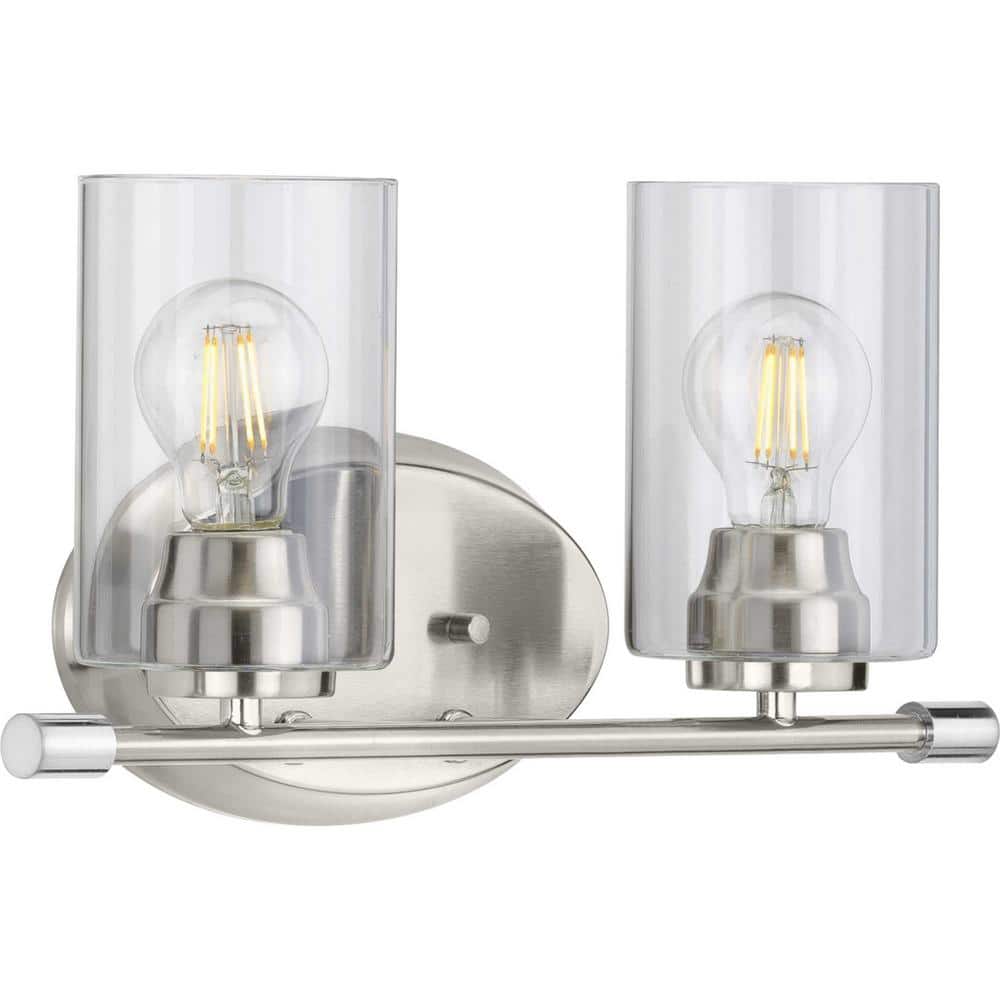 Riley Collection 2-Light Brushed Nickel Clear Glass Modern Bath Vanity Light price history on PriceWatchPro
