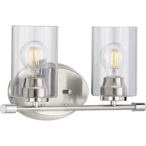 Riley Collection 2-Light Brushed Nickel Clear Glass Modern Bath Vanity Light