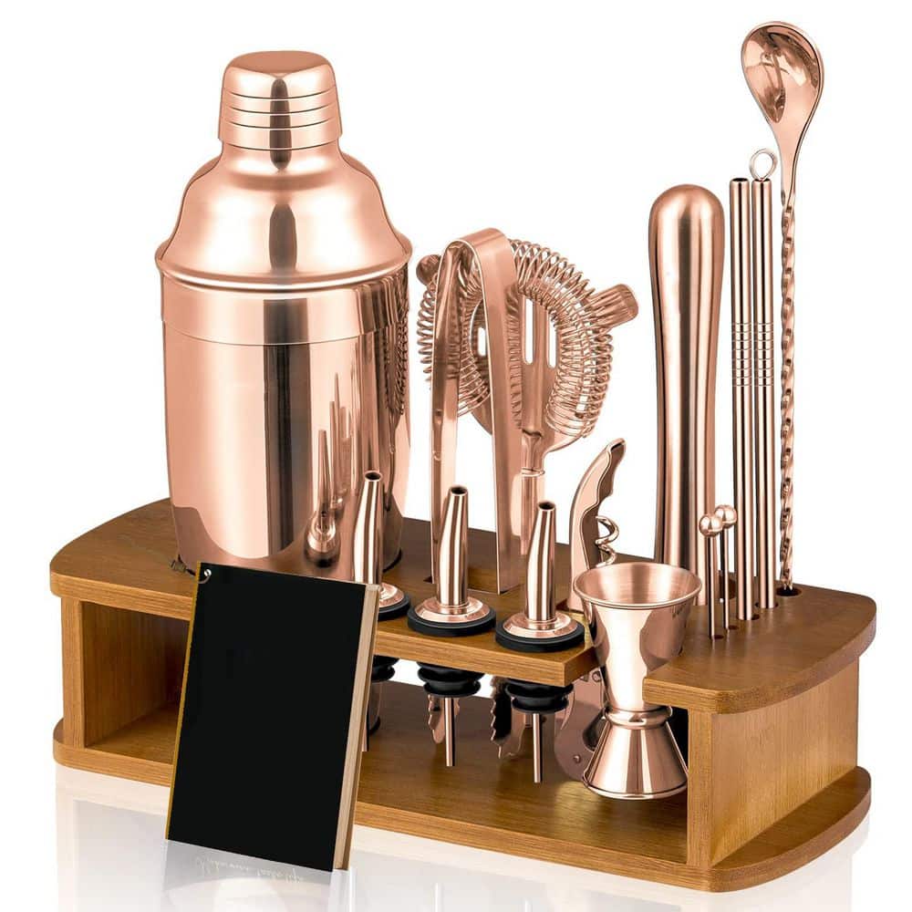 Wudkey Gold 24 oz. Cocktail Shaker Set Bartender with Stand