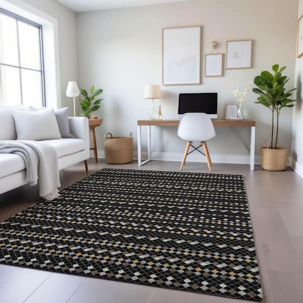 Mayfield Premium Machine Washable Abstract AMF1408 Black 3 ft. x 4 ft. Area Rug