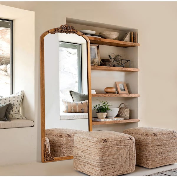 Lirago Rustic Arched 21 in. W x 64 in. H Solid Wood Framed DIY Carved Full Length Mirror SUUS MR04010