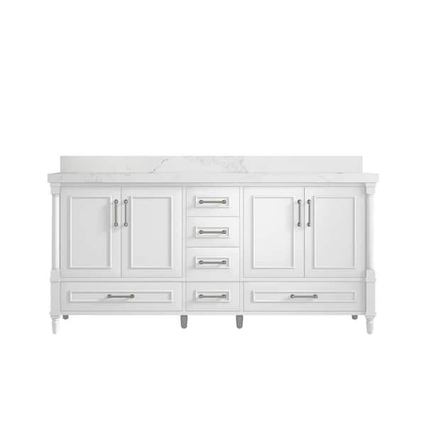 Willow Collections Hudson 72 in. W x 22 in. D x 36 in. H Double Sink Bath Vanity in White with 2 in. Calacatta Nuvo Quartz Top