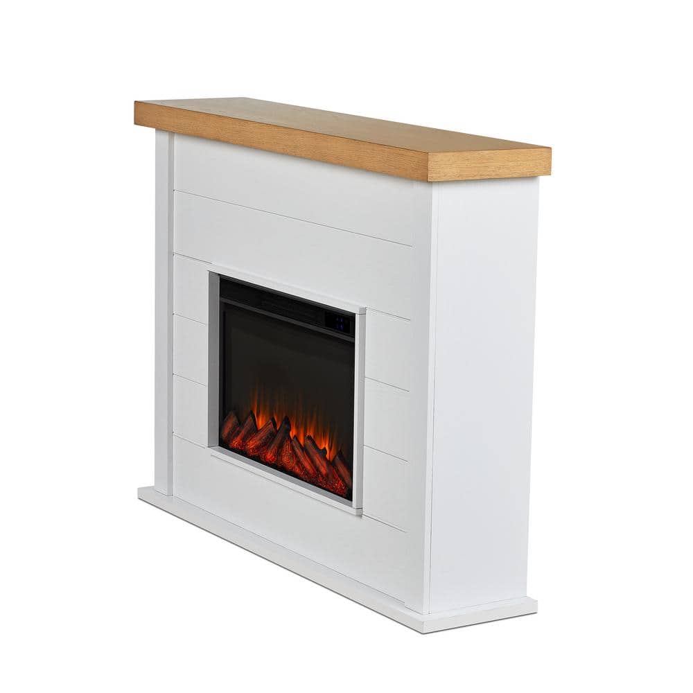 Marshall 49" White Veneered MDF Electric Fireplace with Mantel
