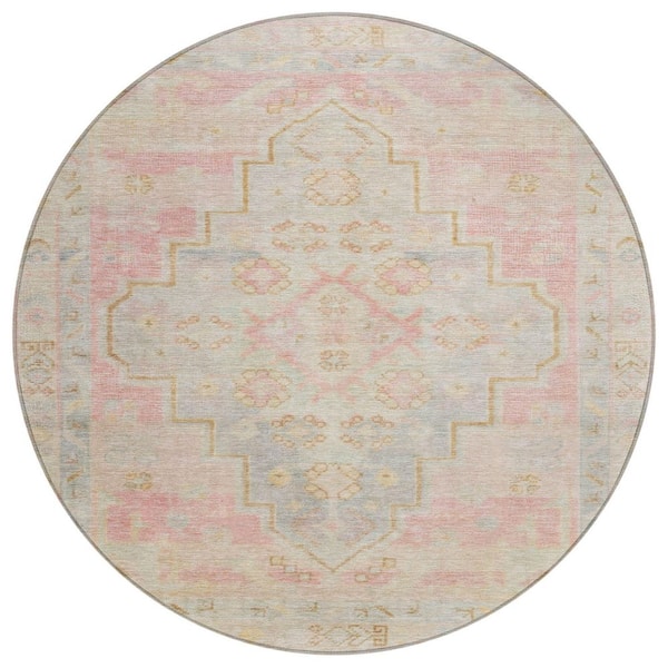 Chantille Machine Washable Indoor/Outdoor Abstract ACN1918 Pink 8 ft. x 8 ft. Round Rug