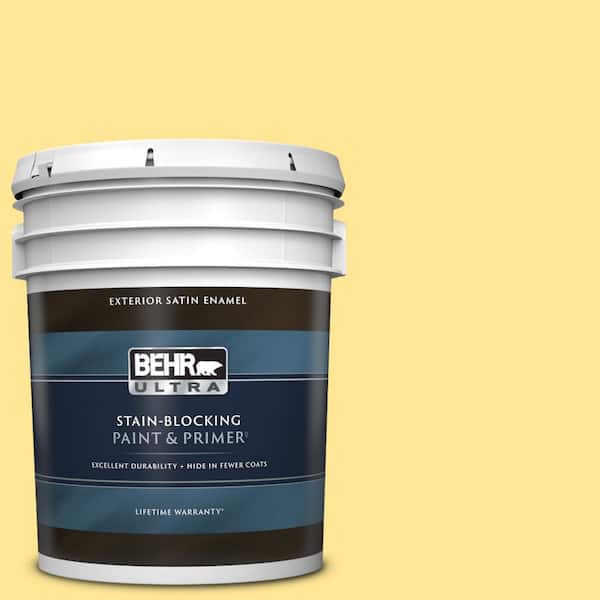 BEHR ULTRA 5 gal. #390B-4 Chilled Lemonade Satin Enamel Exterior Paint & Primer