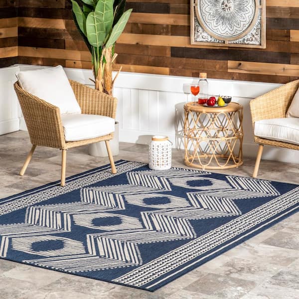 Ranya Tribal Navy 5 ft. x 8 ft. Indoor/Outdoor Area Rug