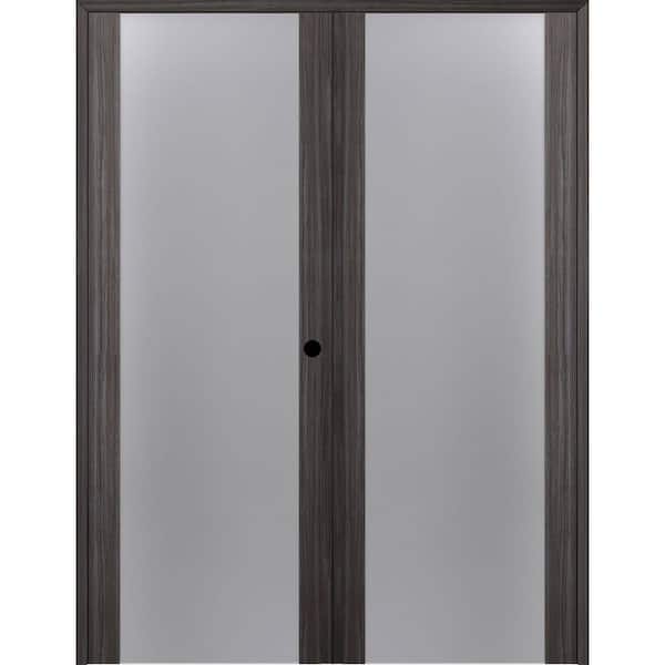 Belldinni Paola 202 60 in. x 96 in. Left Hand Active Frosted Glass Gray Oak Finished Wood Composite Double Prehung French Door
