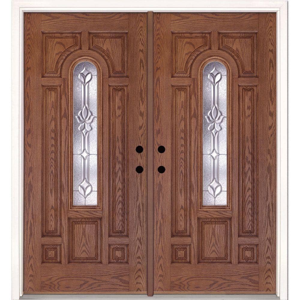 74 in. x 81.625 in. Medina Zinc Center Arch Lite Stained Medium Oak Right-H