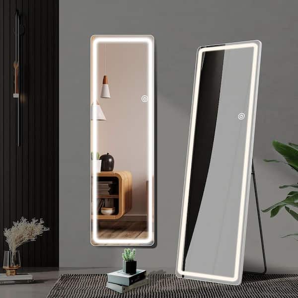 WONDER COMFORT 21 in. W x 64 in. H Rectangle Frameless White Floor Mirror with 3 Color Dimming LED Light